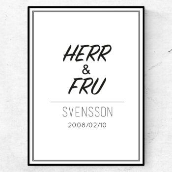 Herr & Fru Svensson bröllopstavla