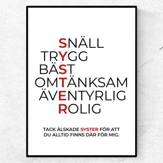 Tack syster poster - present till syster